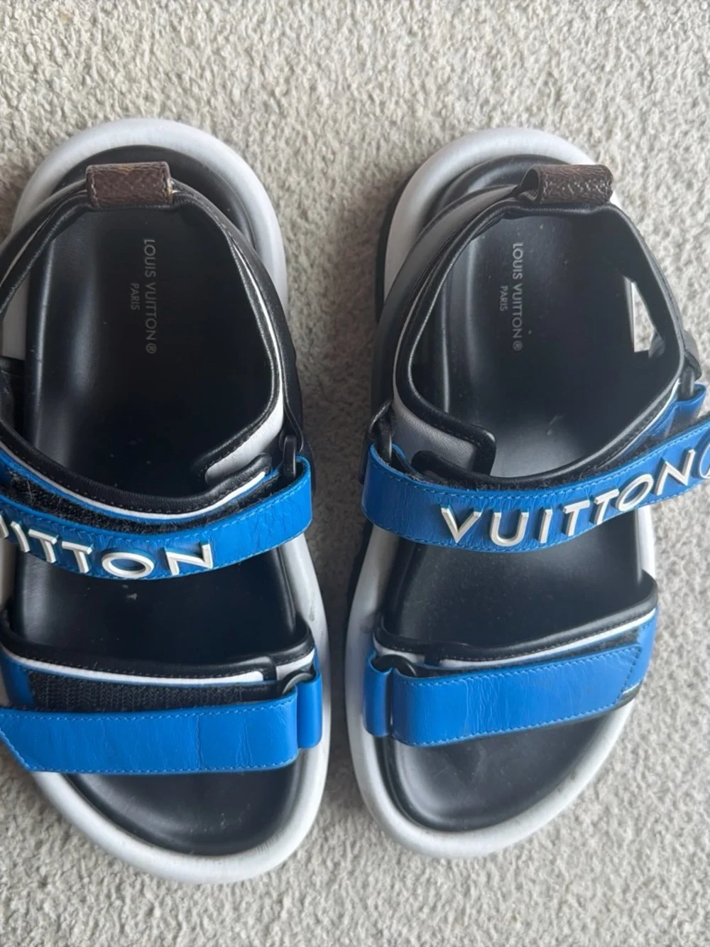 Louis Vuitton Blue and Black Logo Strap Sandals